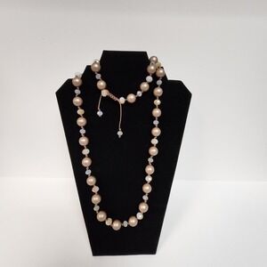 Premier Deigns Gray tone faux pearl and beads string adjuster necklace 35-38"